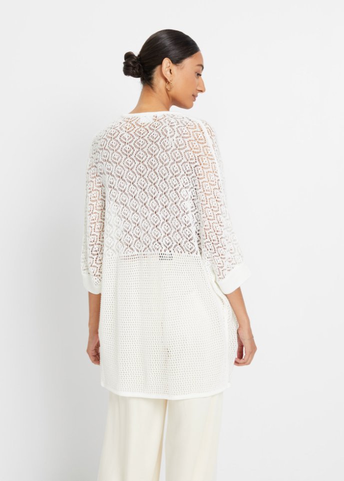 Strickjacke mit Muster und Fledermausärmeln, 3/4 Arm