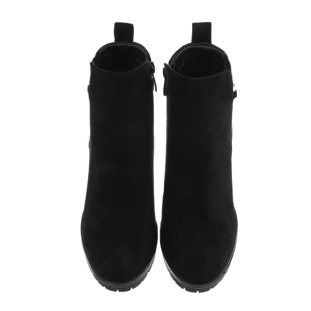 Ital-Design Damen Freizeit High-Heel-Stiefelette Blockabsatz High-Heel Stiefeletten in Schwarz