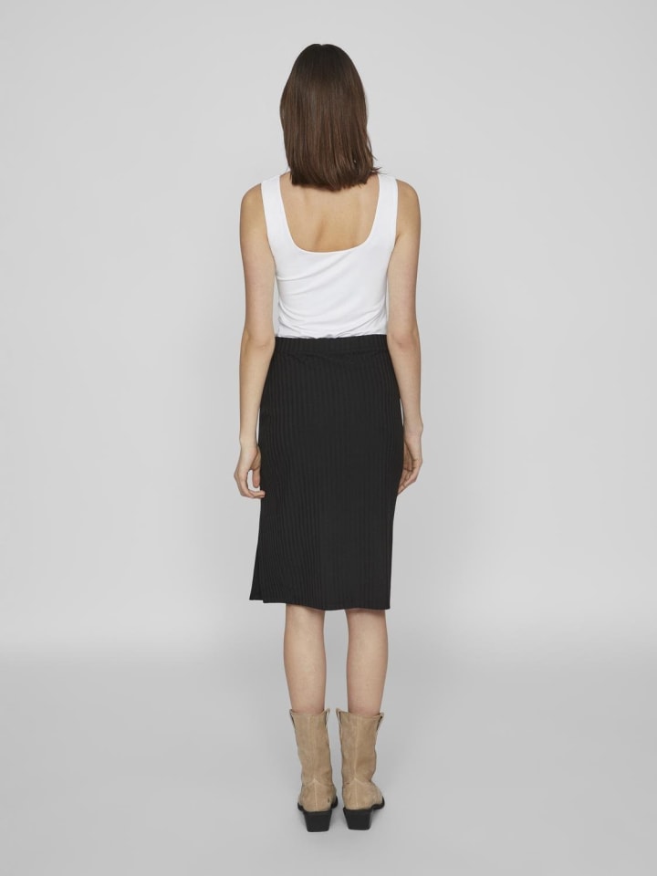 Vila Gerippter Jersey Bleistift Rock High Waist Midi Skirt in Schwarz günstig kaufen