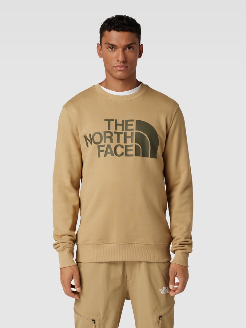 Sweatshirt mit Label-Print und Rundhalsausschnitt in beige