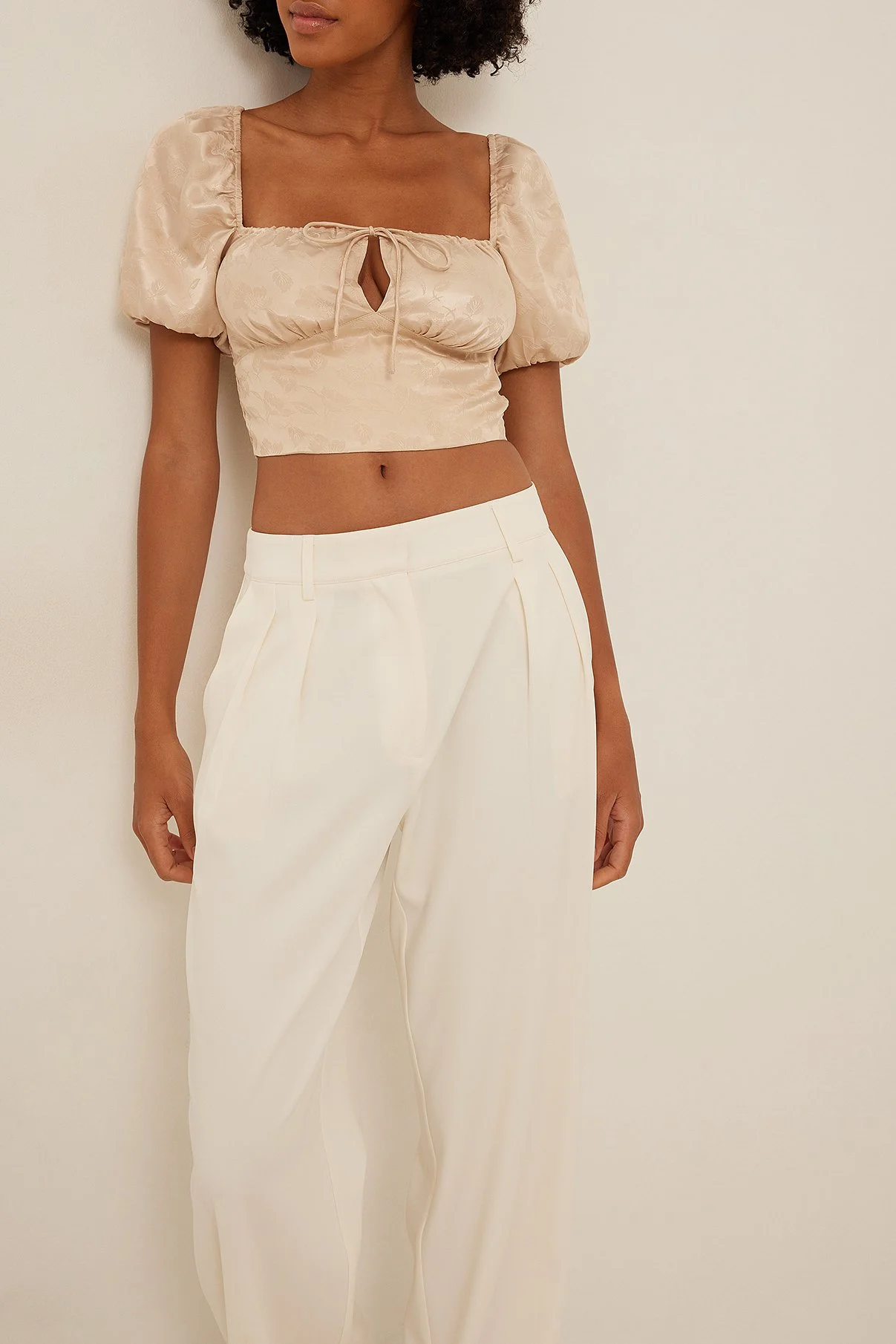 Short Sleeve Tie Front Satin Top