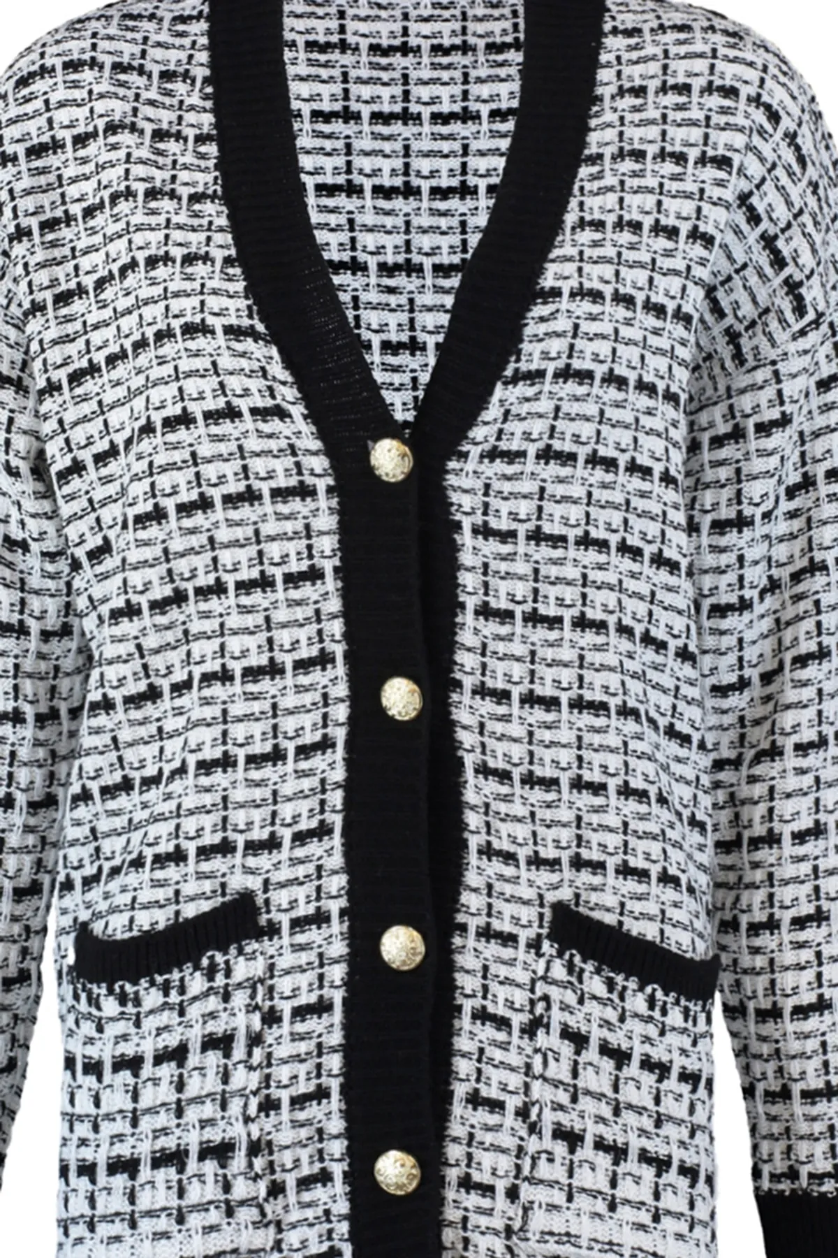 Trendyol Collection  Schwarzer, glitzernder Strickcardigan in Tweed-Optik mit weiter Passform TWOAW21HI0250