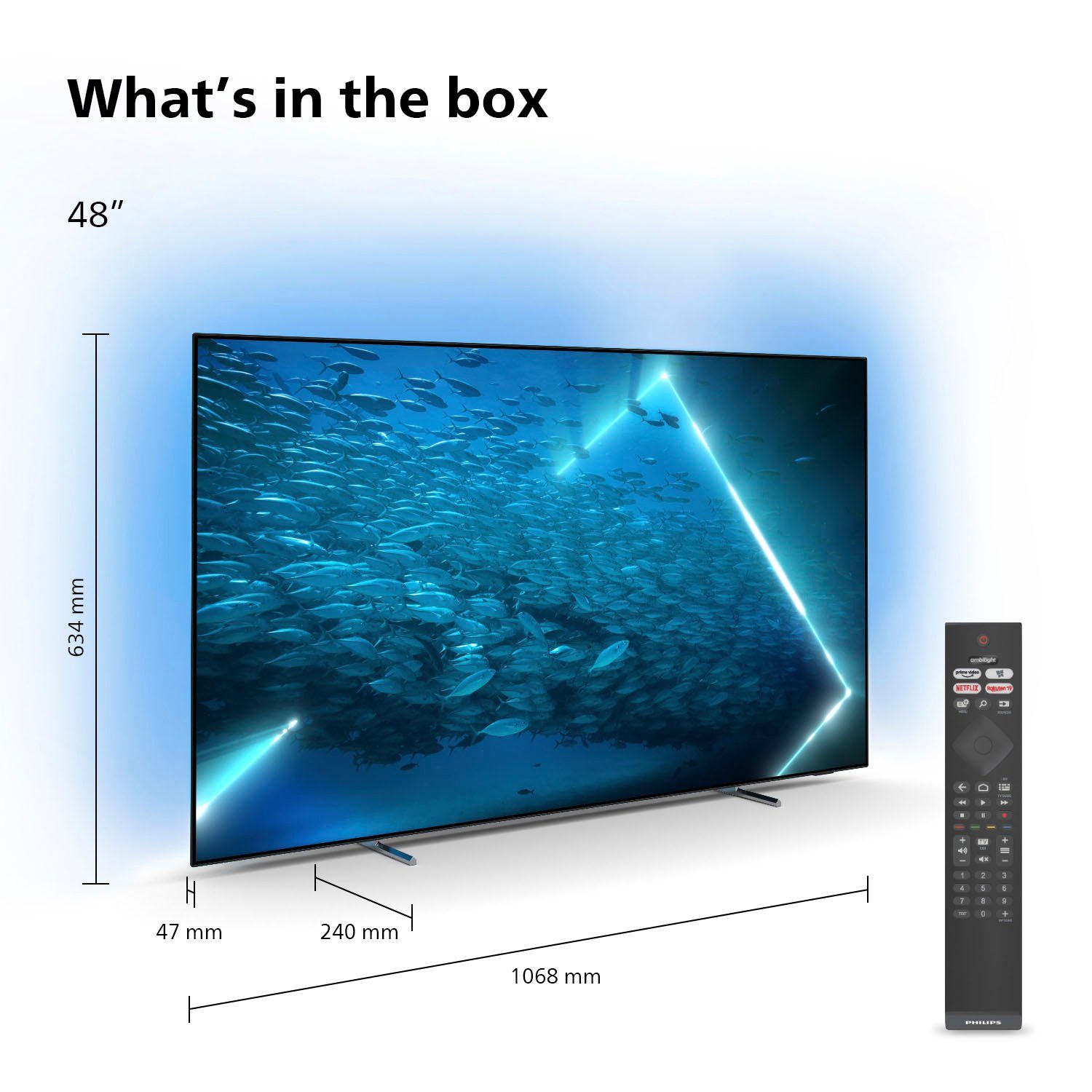 Philips 48OLED707/12 OLED-Fernseher (121 cm/48 Zoll, 4K Ultra HD, Android TV, Smart-TV, 3-seitiges Ambilight)