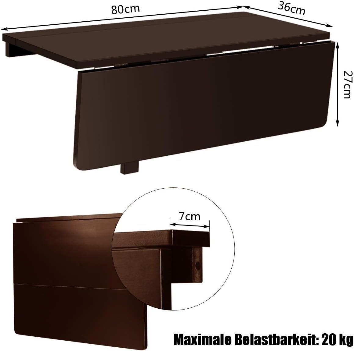 KOMFOTTEU Klapptisch Wandtisch, Hängetisch, 80 x 60 x 45 cm