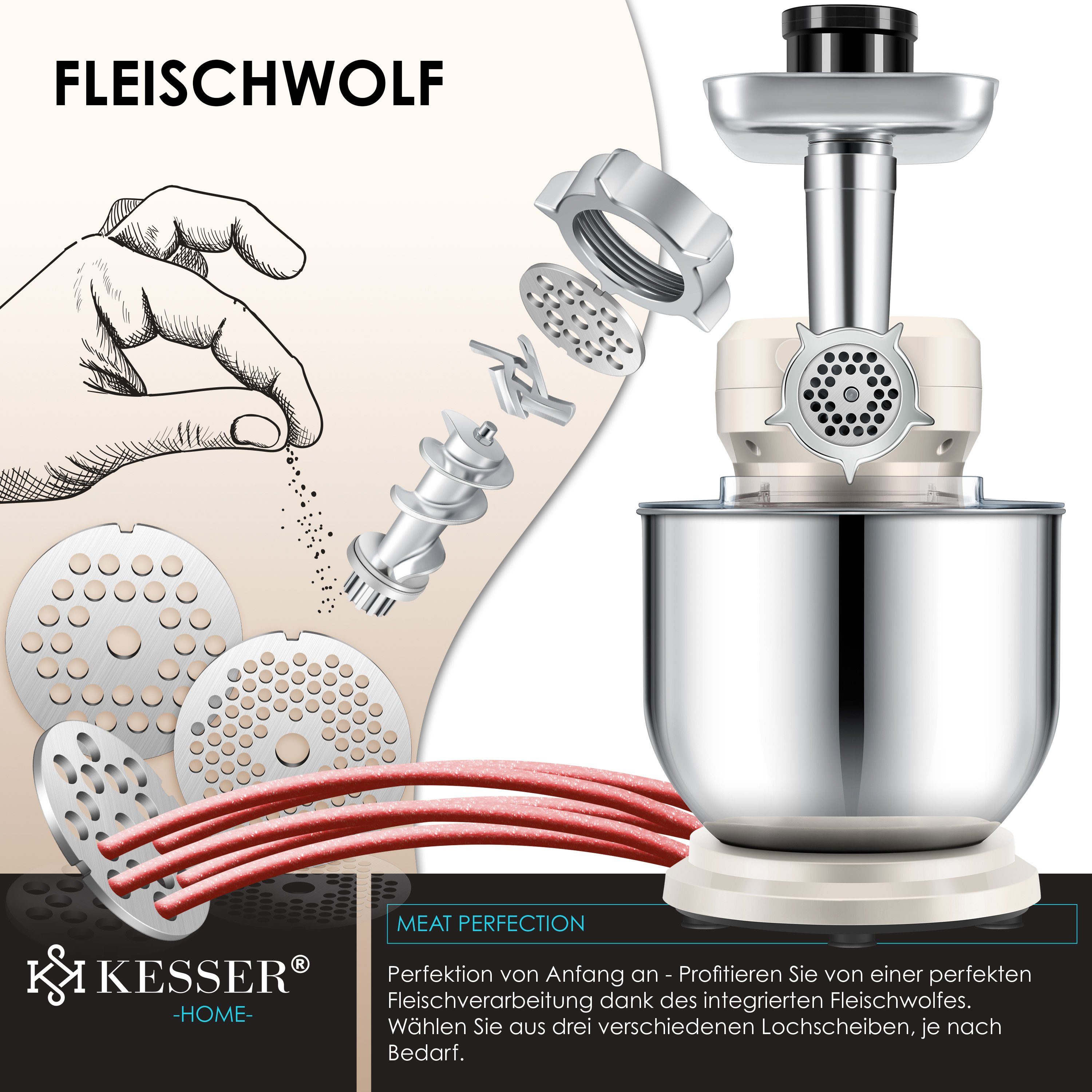KESSER Küchenmaschine, Universal Küchenmaschine K-KM 3000 mit Fleischwolf