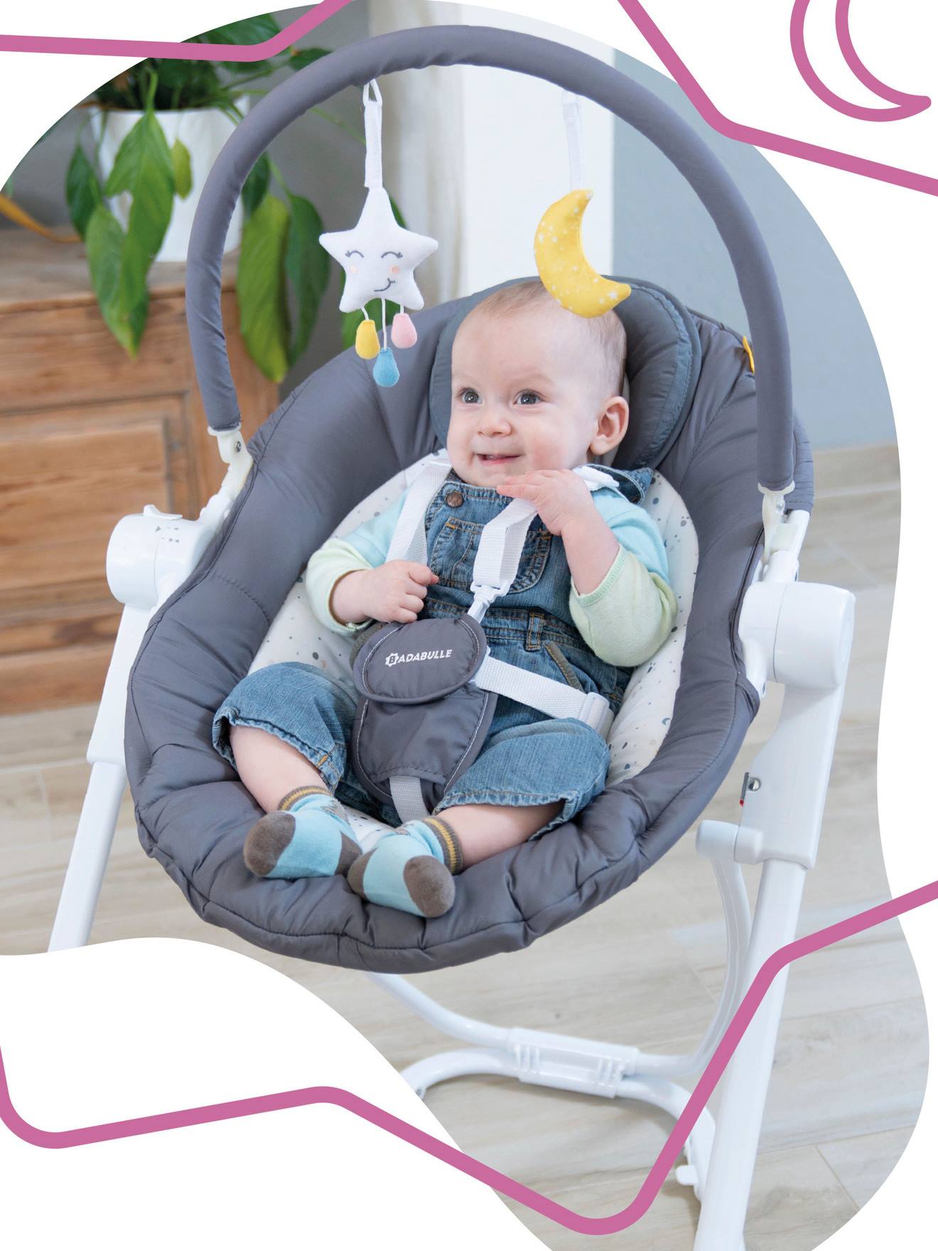 Badabulle Babywippe COMPACT'UP BADABULLE - grau/weiß