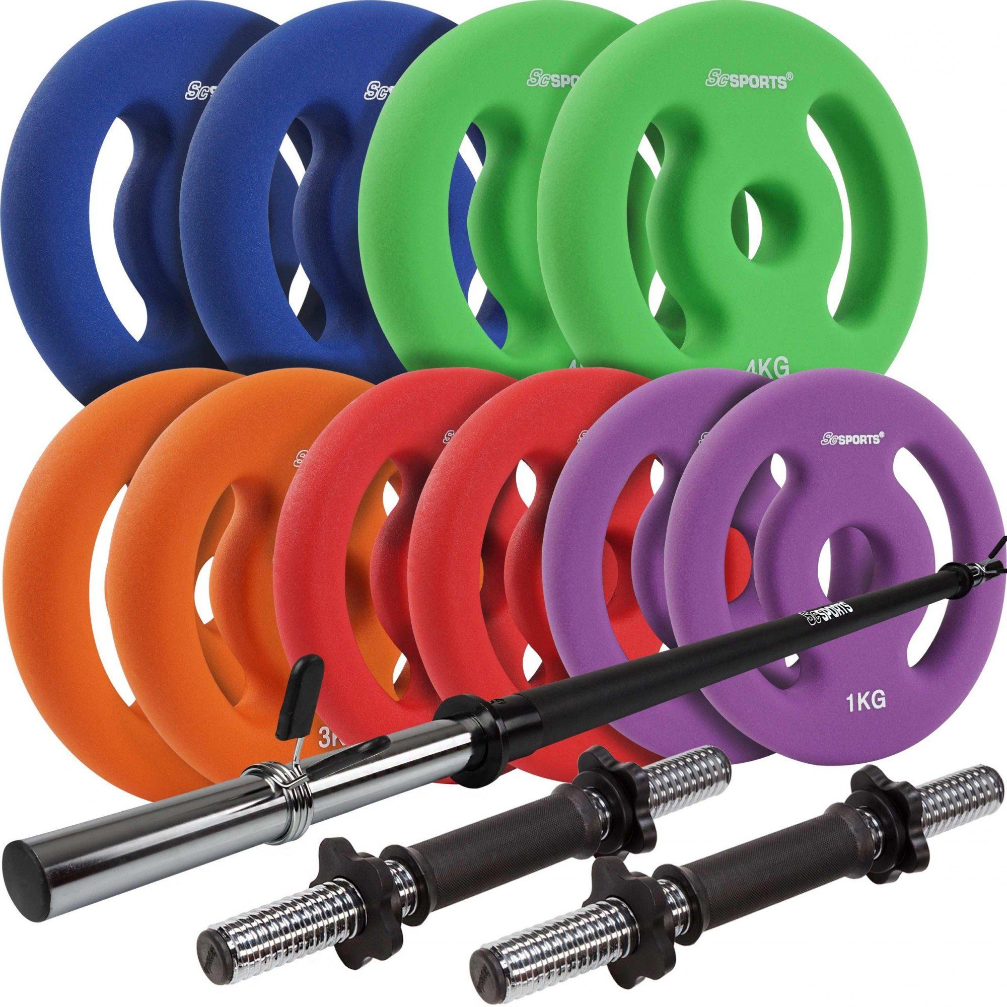 ScSPORTS® Hantel-Set 33kg Neopren Gusseisen Gewichte 30mm Langhantel Kurzhanteln
