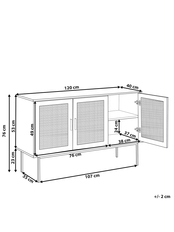 Beliani Sideboard PASCO in Heller Holzfarbton/Schwarz - (W) 120 x (H) 76 x (L) 40 cm günstig kaufen onesize