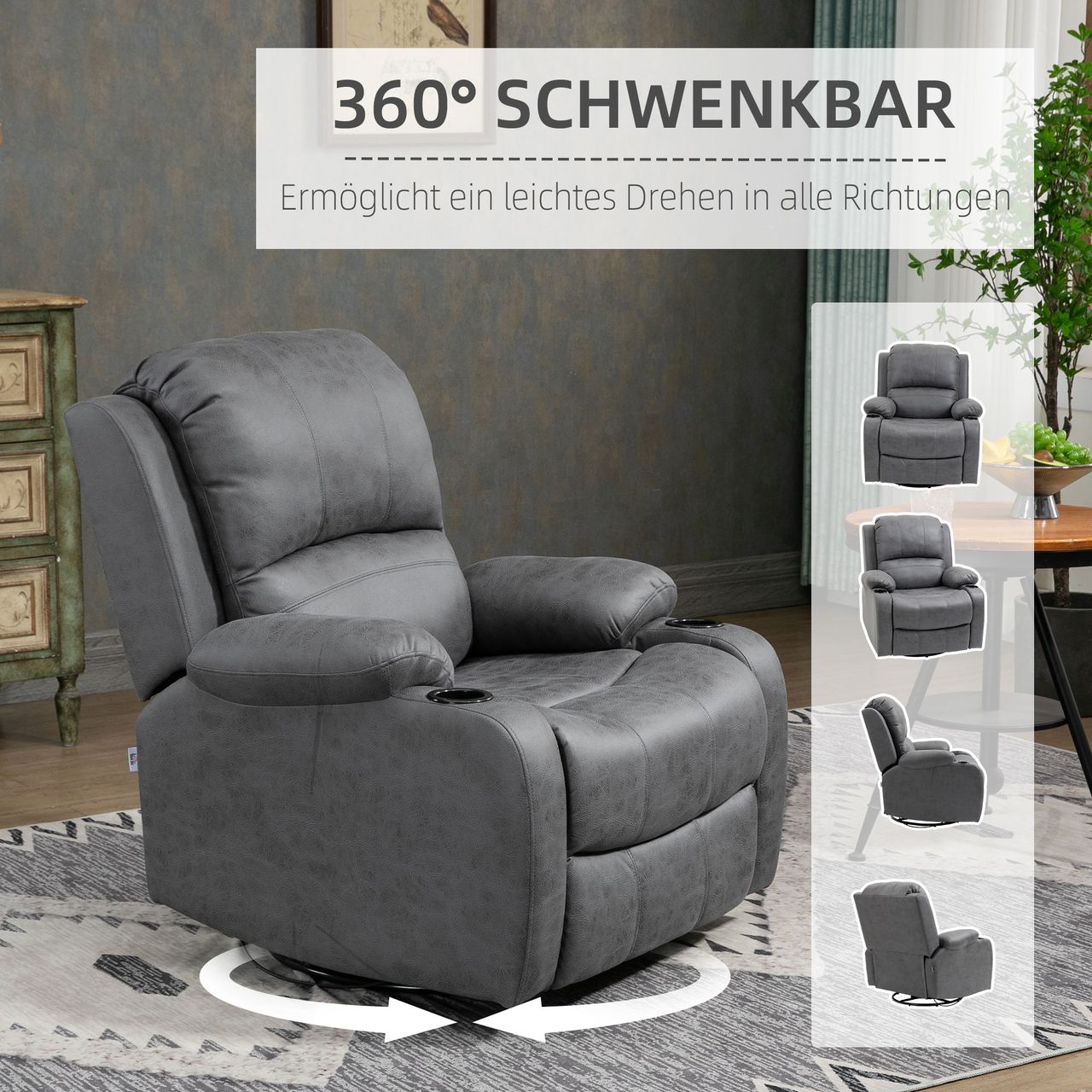 HOMCOM Relaxsessel, Ruhesessel mit Liegefunktion, Fernsehsessel für Wohnzimmer