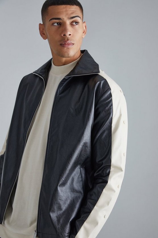 PU-Jacke mit Trichterkragen und Druckknöpfen