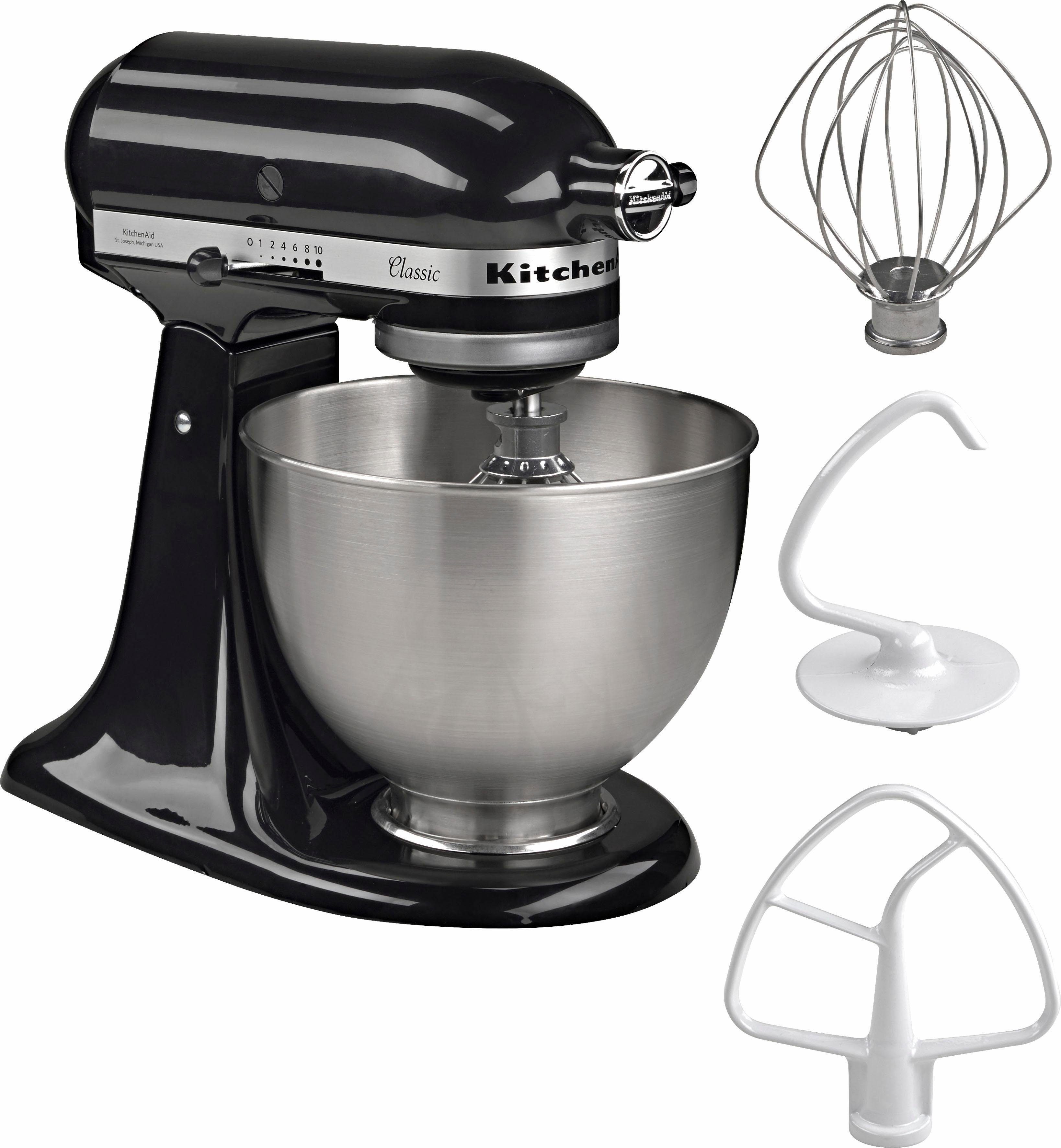 KitchenAid Küchenmaschine 5K45SSEOB ONYX BLACK, 275 W, 4,3 l Schüssel, Gratis Fleischwolf, Spritzgebäckvorsatz (Wert ca. 129,-UVP)