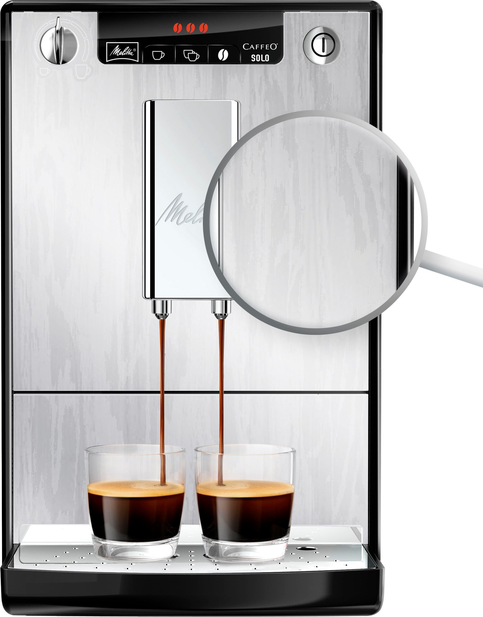 Melitta Kaffeevollautomat Solo® E 950-111, Organic Silver, Perfekt für Café crème & Espresso, nur 20cm breit