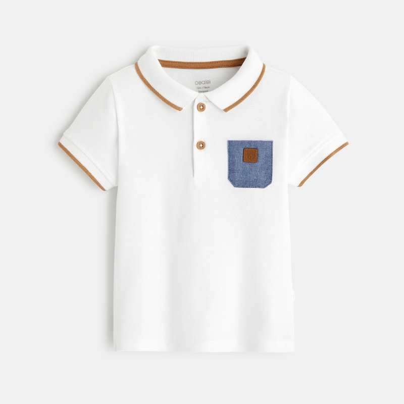 Polo maille piquée patch ours blanc bébé garçon