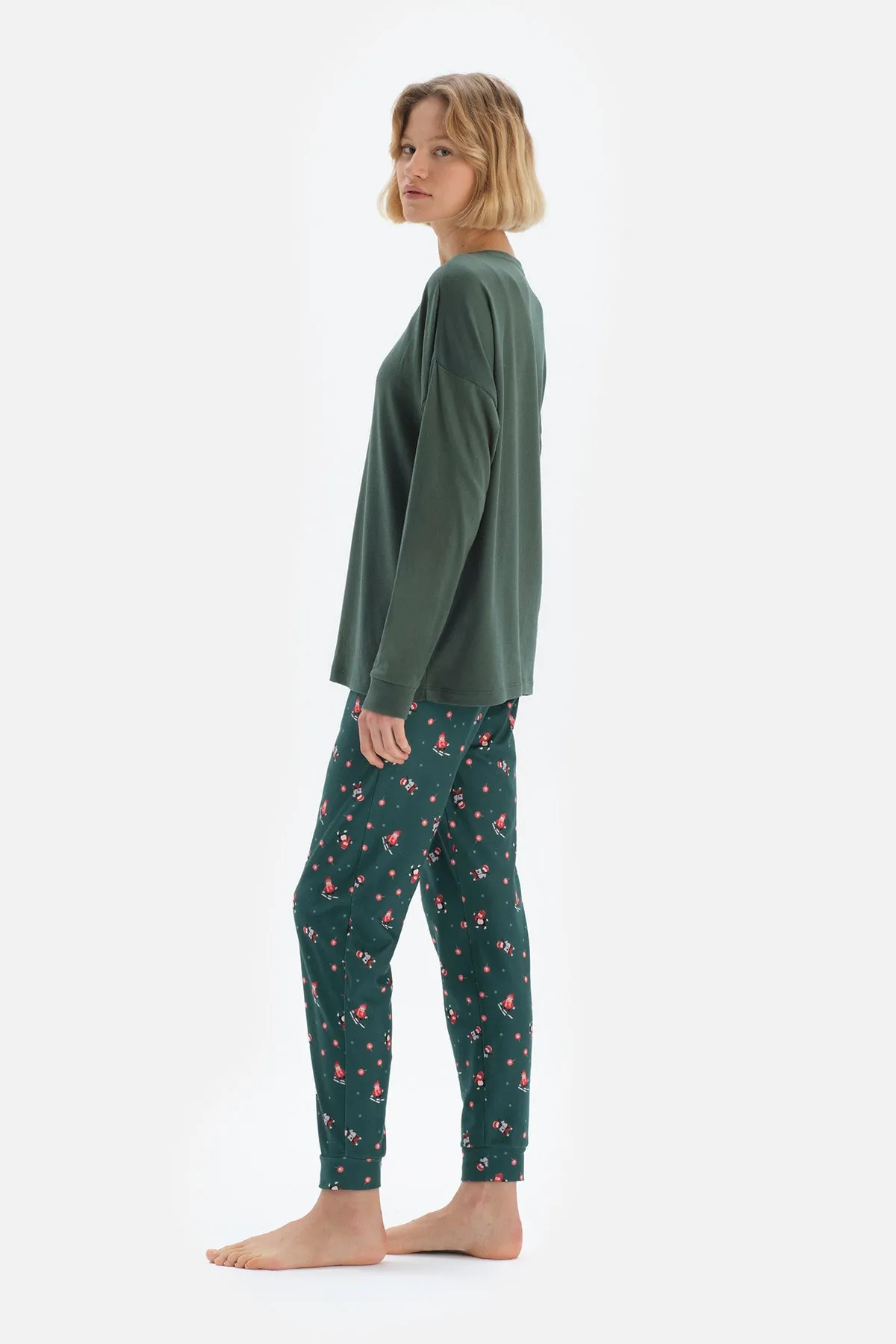 Dagi  Grün bedrucktes Langarm-Pyjama-Set