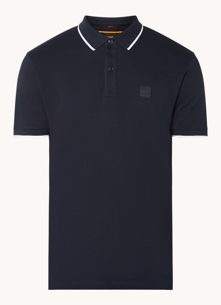 Tricou polo HUGO BOSS cu croială slim, cu bottoi și logo din bumbac.
