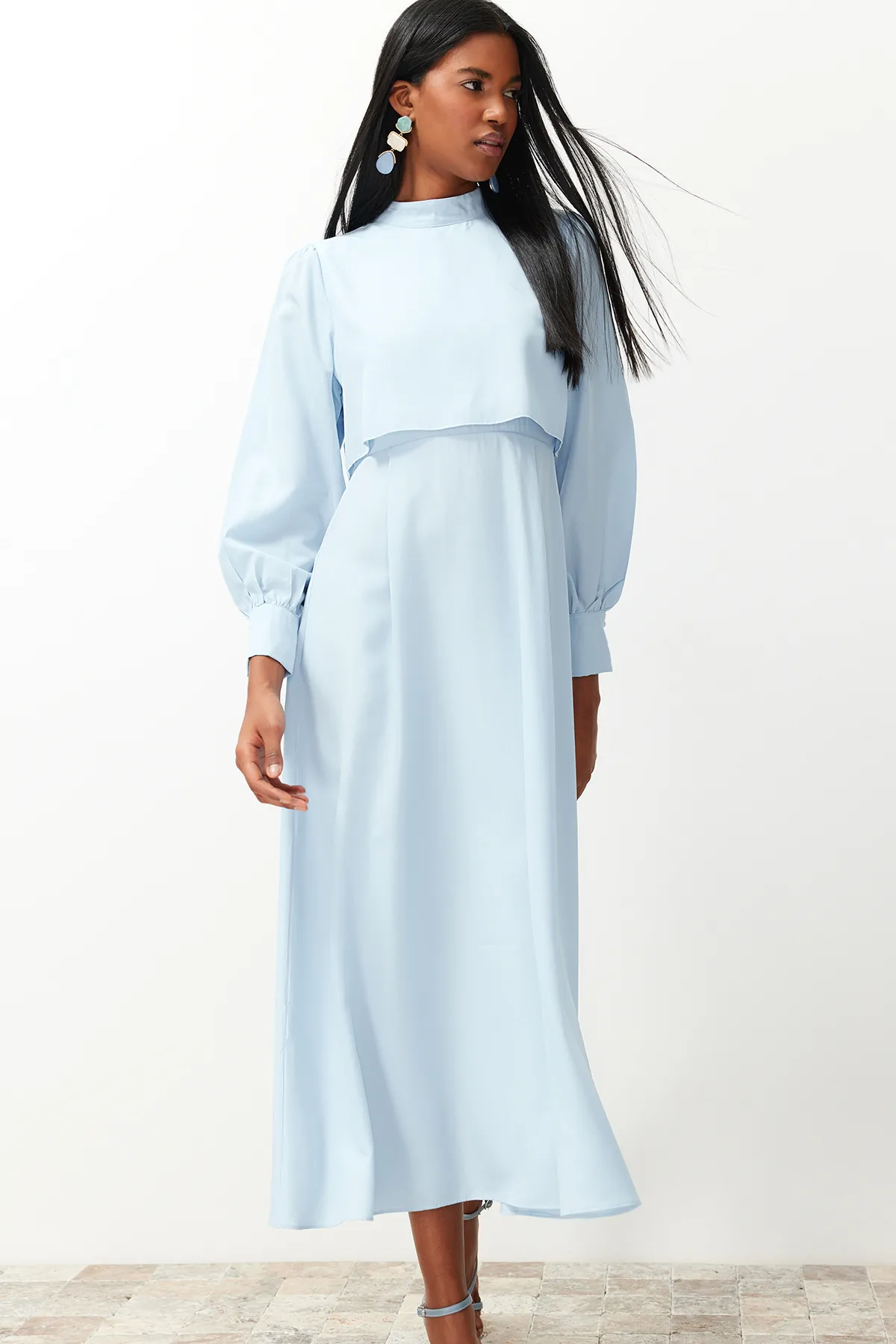 Trendyol Modest  Blaues, detailliertes Aller-Webkleid TCTSS24EB00190