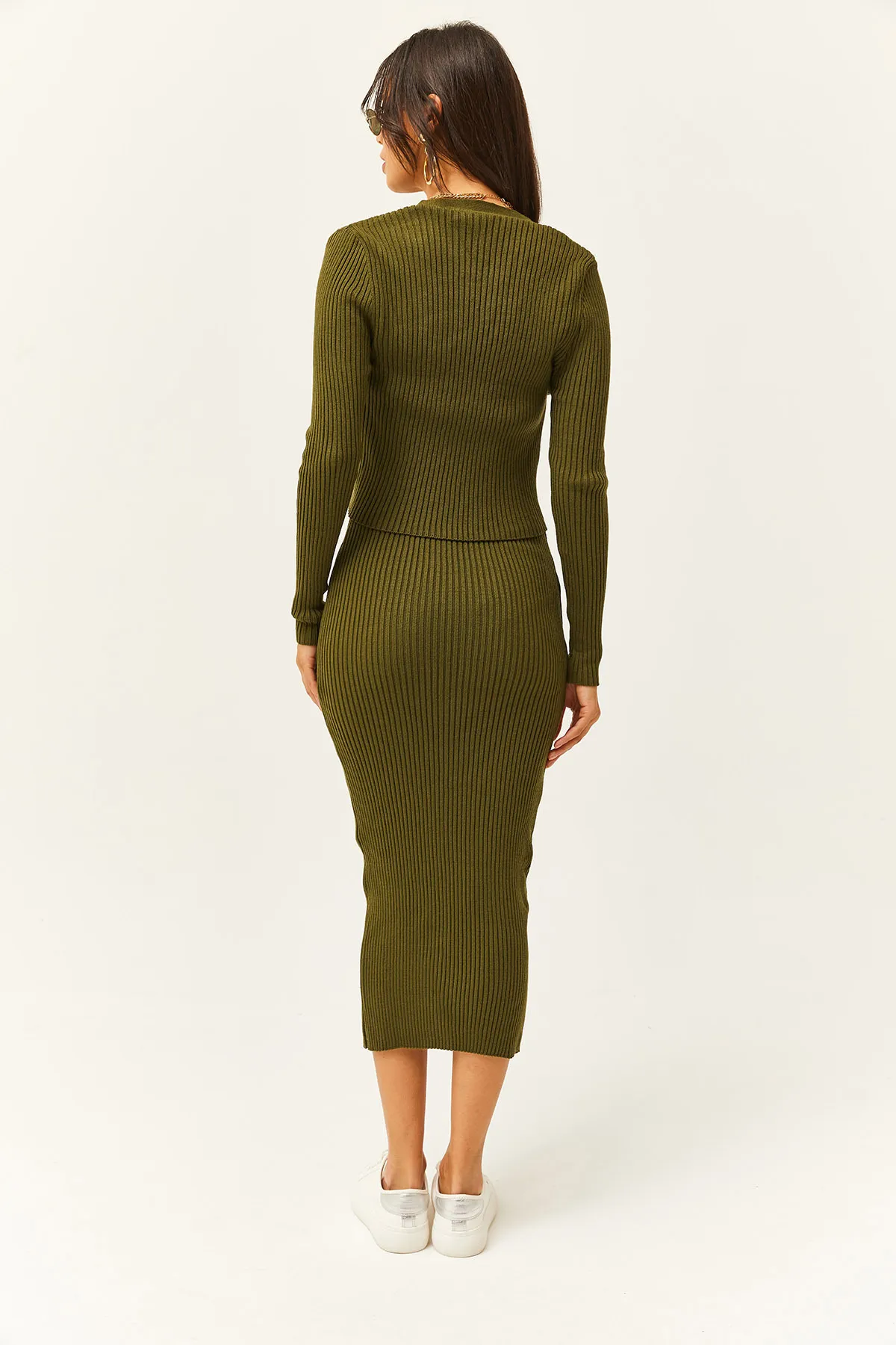 Olalook  Damen-Khaki-Kleid-Cardigan, zweiteiliger Strickanzug TKM-19000223