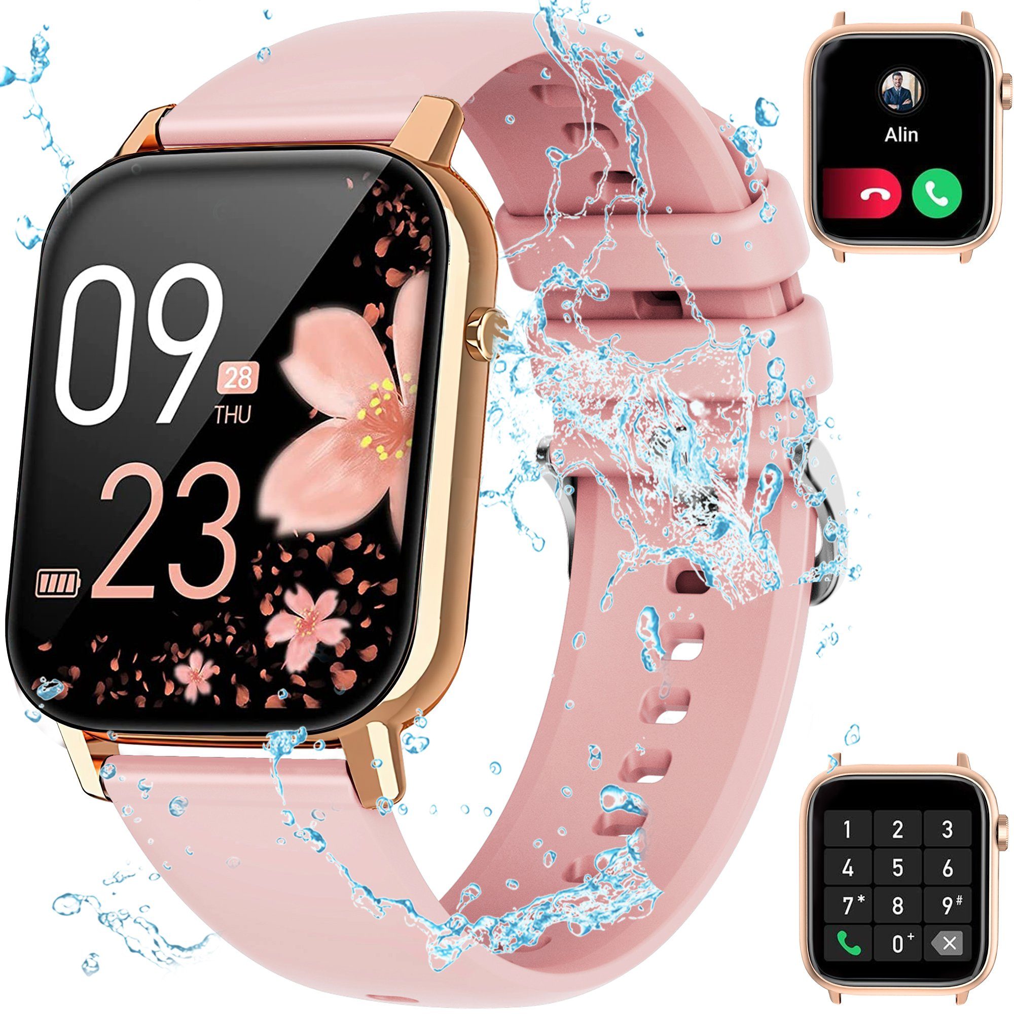 Tisoutec Smartwatch Damen Herren mit Telefonfunktion Fitness Tracker Fitnessuhr Smartwatch (Fitnessuhr mit Telefonfunktion/WhatsApp Notiz,Smartwatch Fitness Tracker Uhr IP67 Wasserdicht,1.83