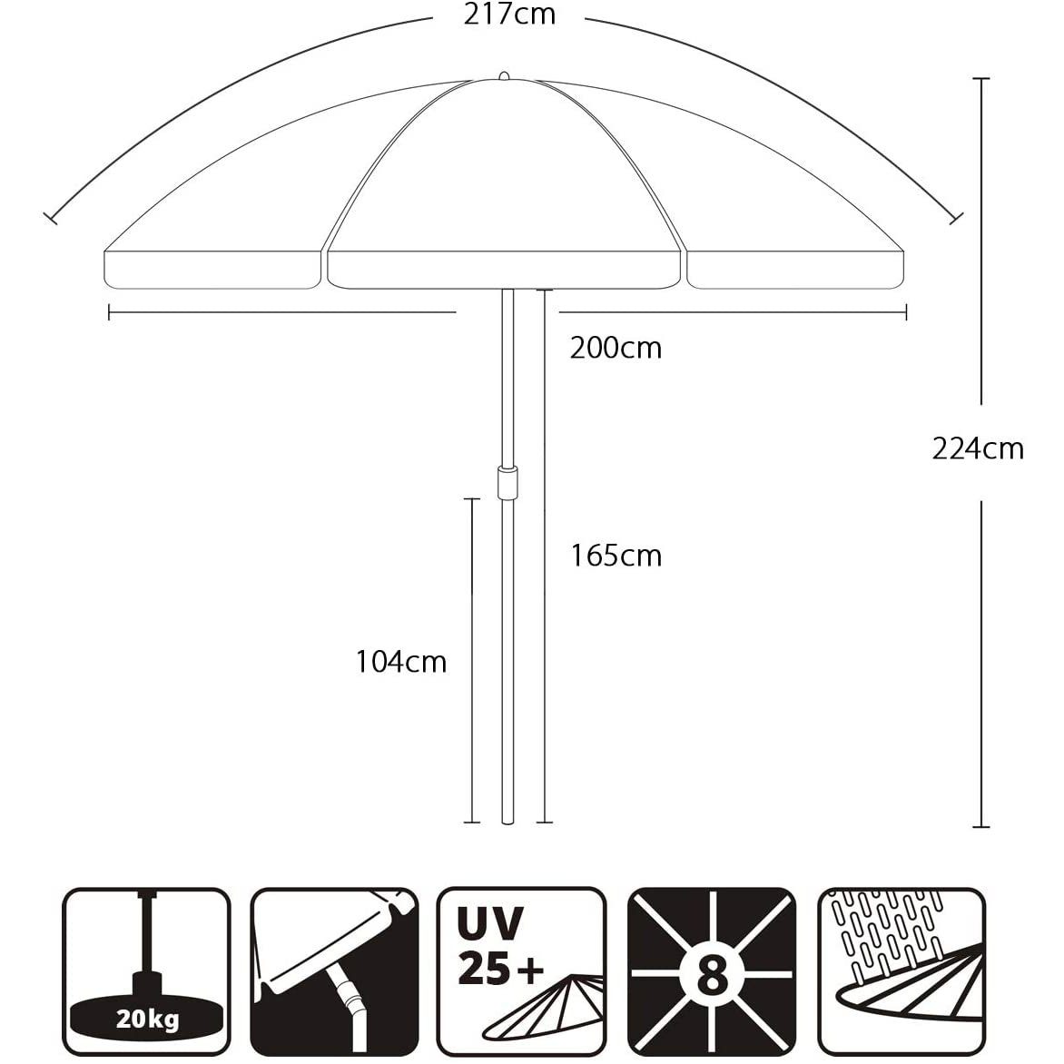 Sekey Sonnenschirm Balkonschirm Rund 200cm Sonnenschirme, abknickbar, ohne Schirmständer