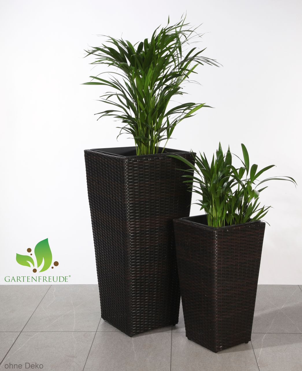 Weles Pflanzkübel Polyrattan 37x37x77 cm, 28x28x51cm, Innen und Außen, Kunststoffeinsatz, bicolour braun