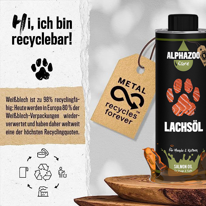 ALPHAZOO Ergänzungsfutter & Aufzucht ALPHAZOO Premium Lachsöl für Hunde & Katzen I Natürliches Omega-3 Fischöl 250 ml