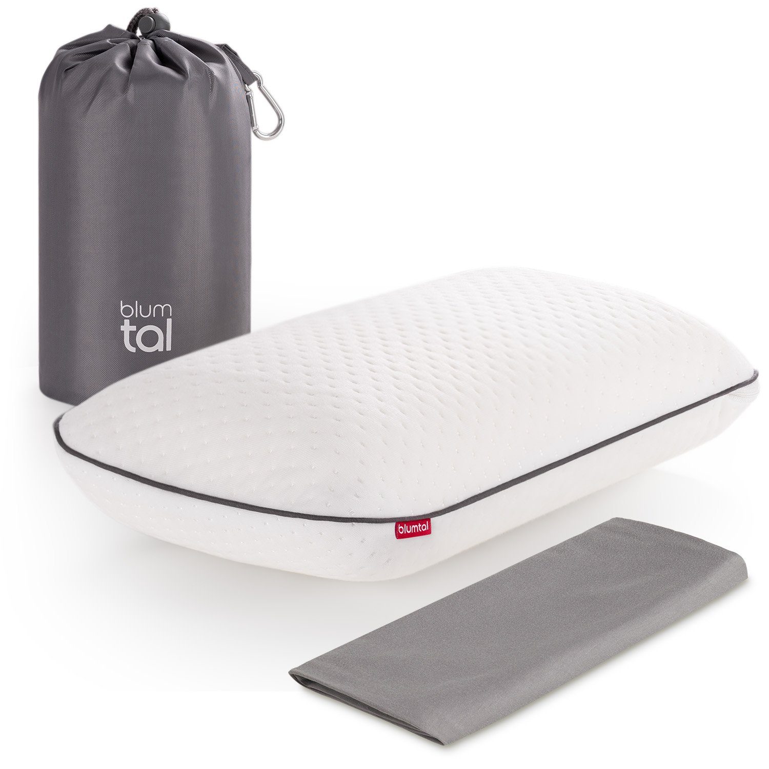 Blumtal Reisekissen Visco-Schaum Reisekissen Memory Foam - Reise Nackenkissen mit Tasche, mit Jersey Bezug, komprimierbar, ideales Camping Kopfkissen