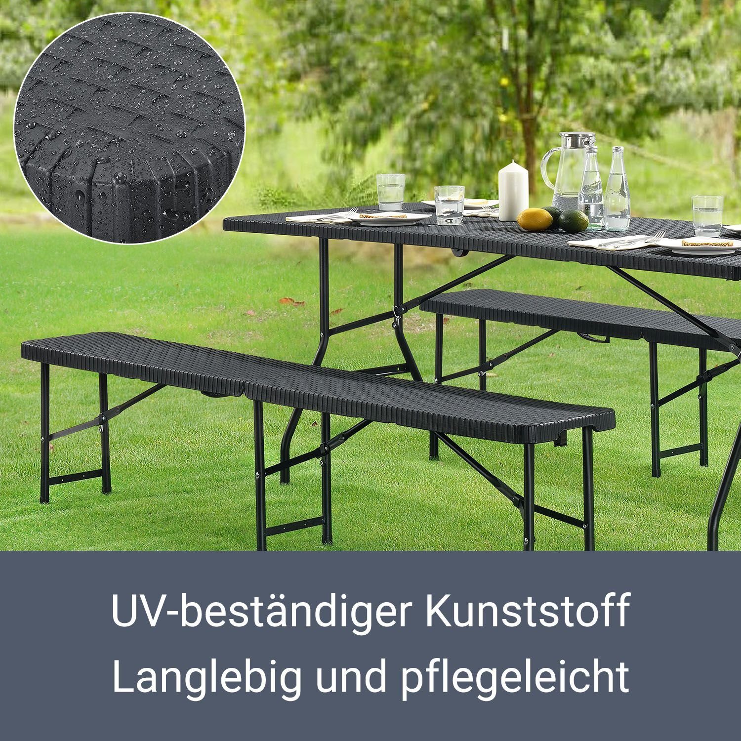 Juskys Bierzeltgarnitur Amberg, (3-tlg), wetterfest, zusammenklappbar, schnell auf und abbaubar