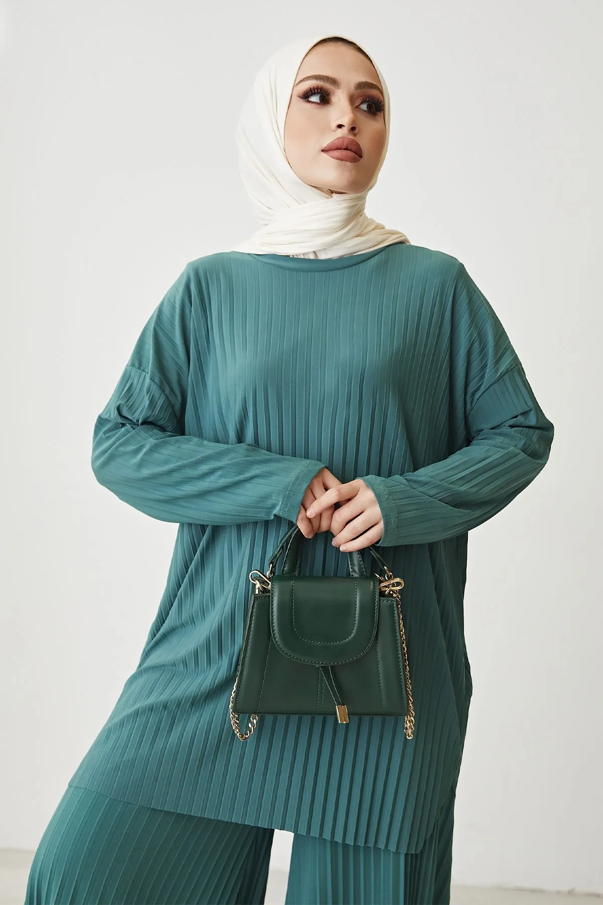 InStyle  Mila Faltenhosen-Tunika-Doppelset – Petrolgrün