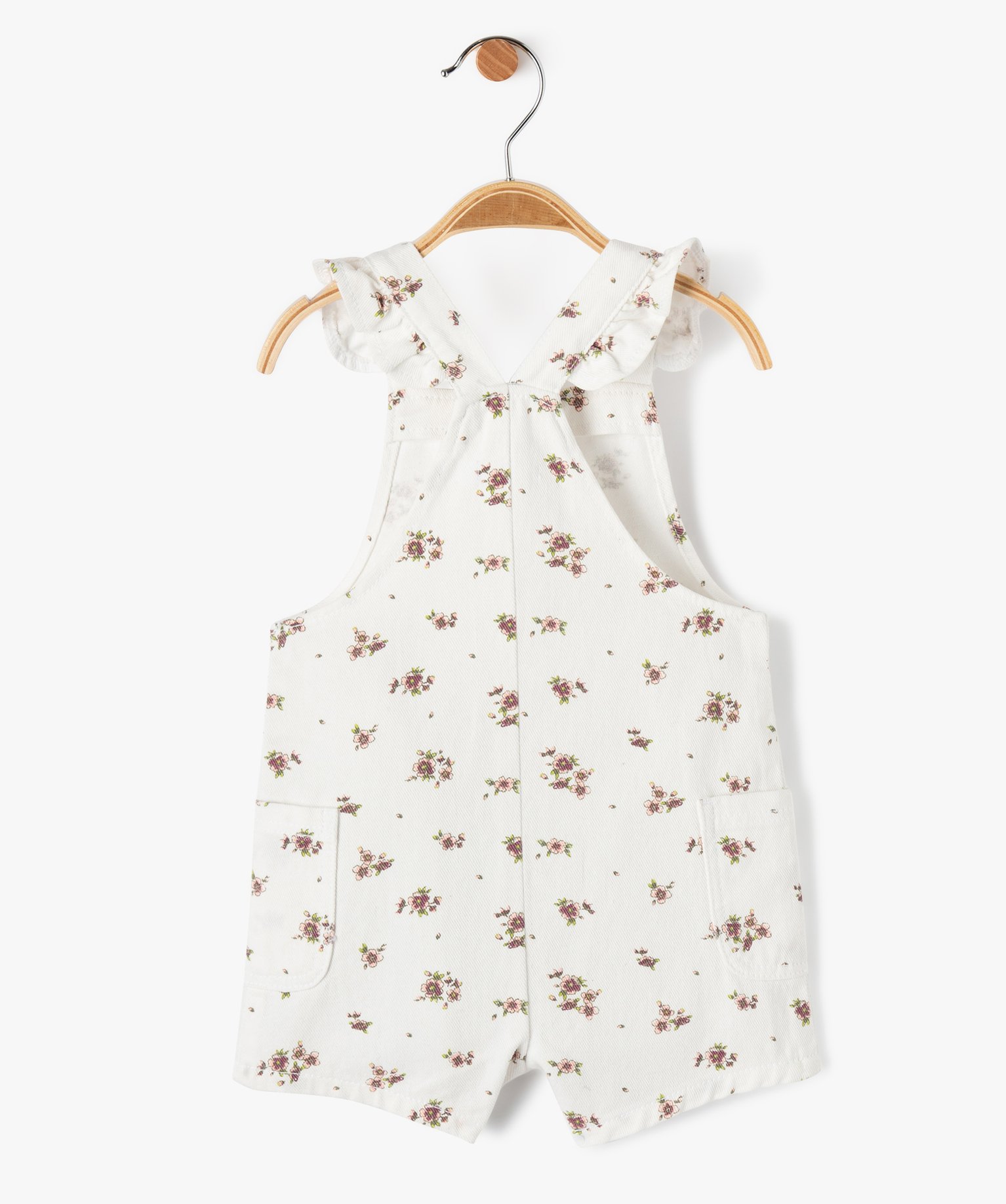 Salopette courte bébé fille en jean à fleurs ecru | GEMO