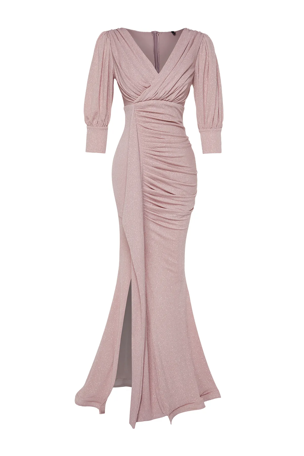 Trendyol Collection  Puderfarbenes, drapiertes, gewebtes, langes, stilvolles Abendkleid TPRSS24AE00104