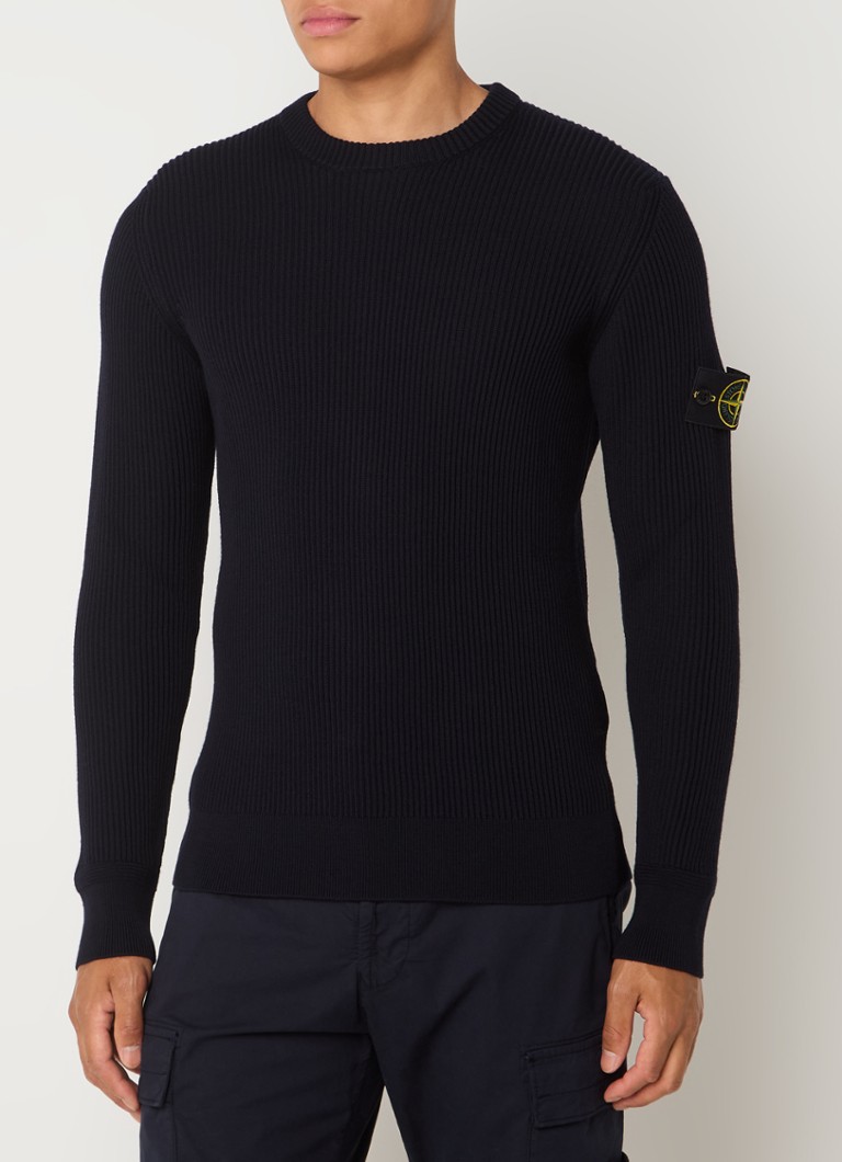 Stone Island 553C2 Rib Knit Razor Wool Logo Sweater