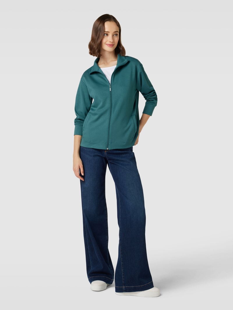 Sweatjacke mit Stehkragen in petrol