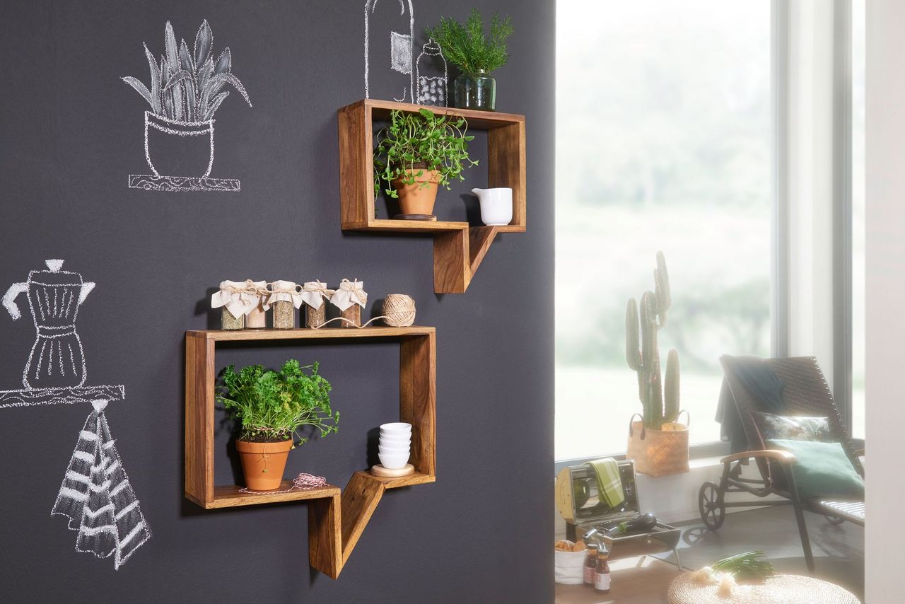 Wohnling 2er Set Wandregale Massivholz Sheesham Cubes