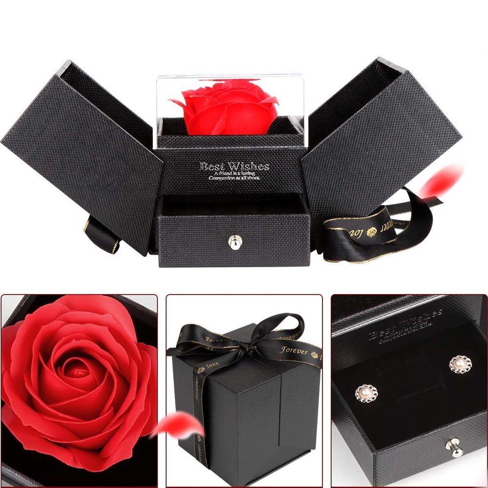 AKKEE Schmuckkasten Rose Handgemachte konservierte Rose Schmuck Geschenkbox (1 St), Ewige Rose im Schmuckschatulle Geschenkboxen mit Rote Rosen Blumen
