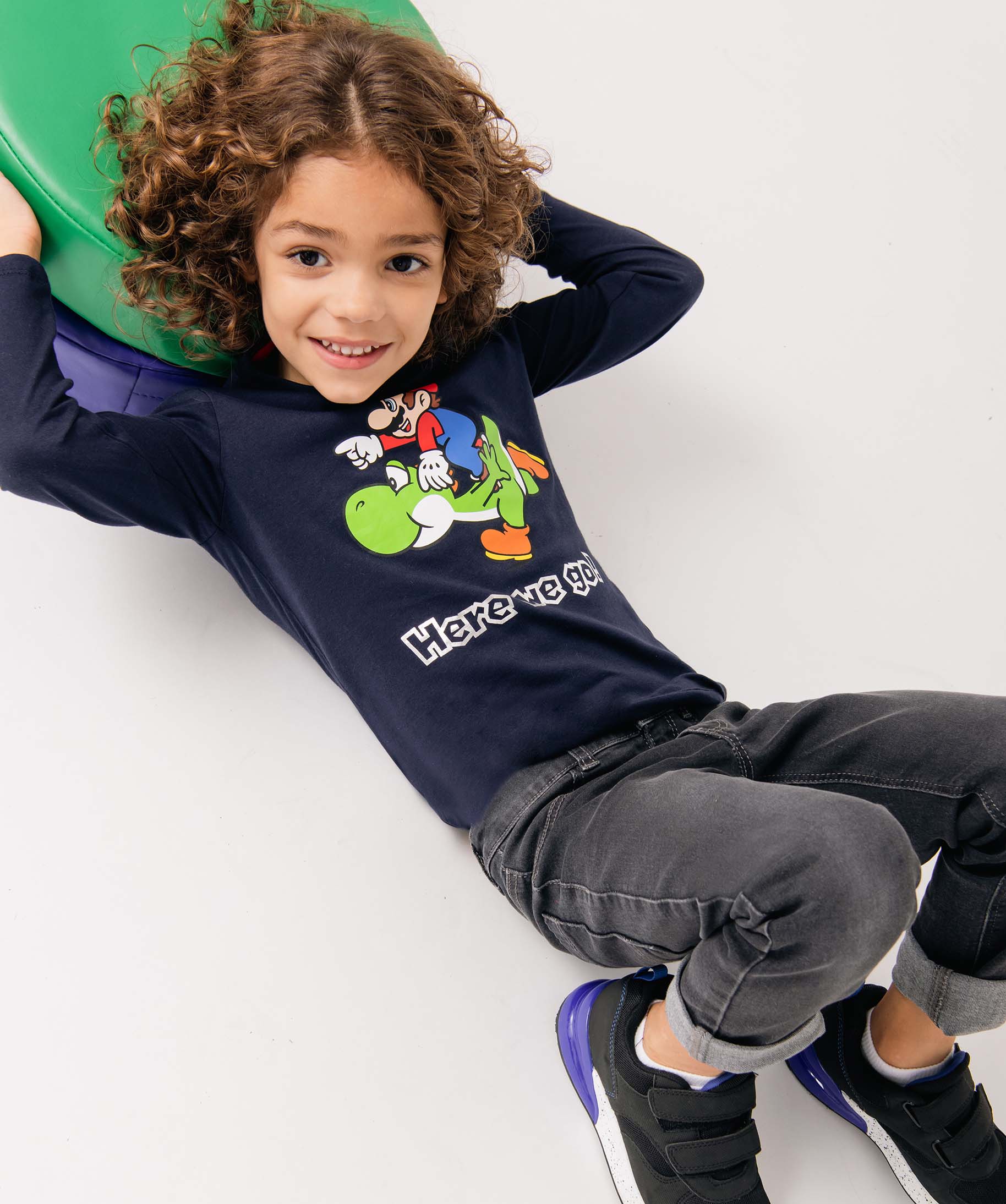 Tee-shirt Garçon à manches longues imprimé - Super Mario marine | GEMO
