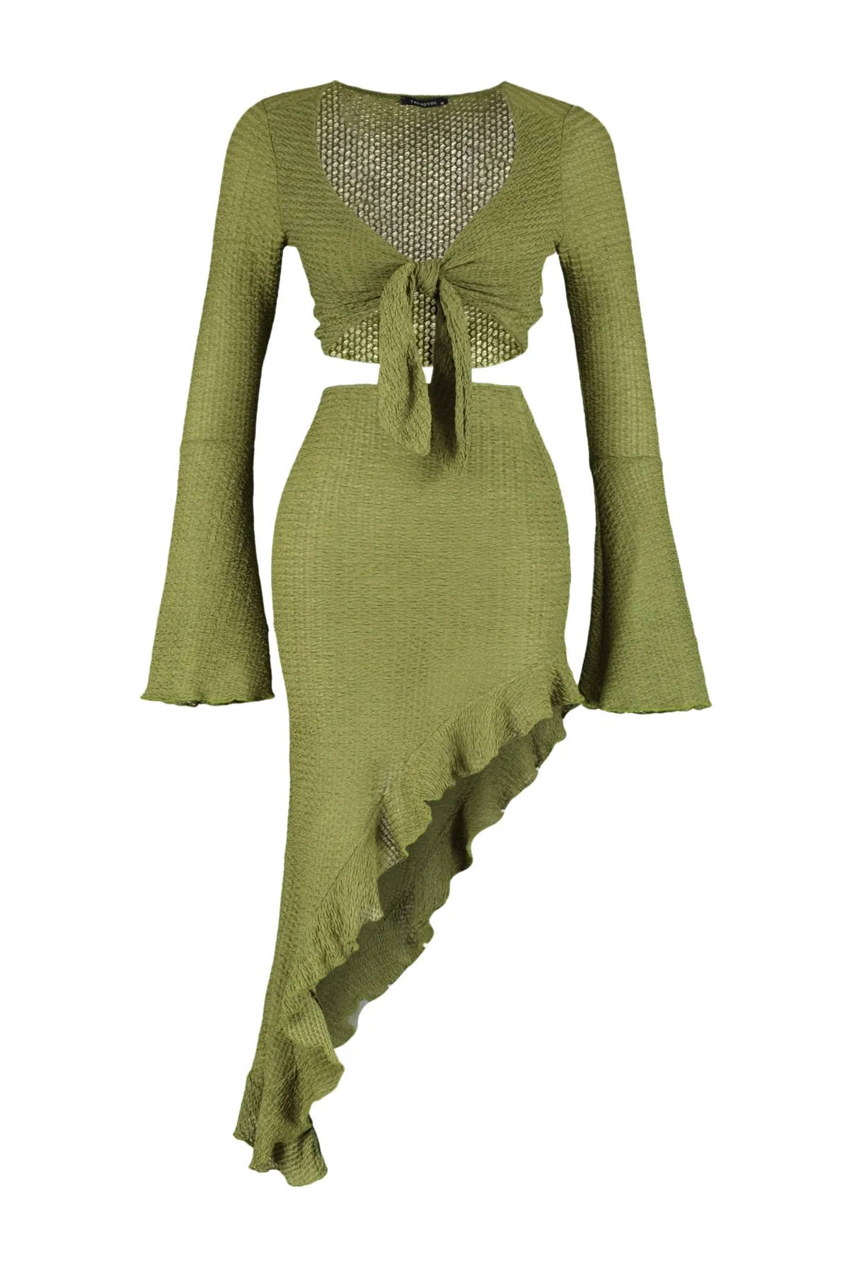 Trendyol Collection  Grünes, tailliertes Blusenrock-Set mit gewebten Rüschen TBESS23AU00040