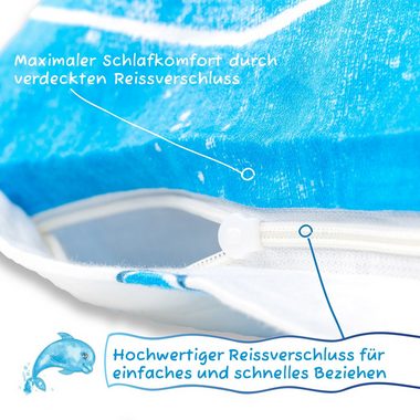 Kinderbettwäsche Wendebettwäsche Delfin, Koru Kids, 100%Baumwolle (Mako Satin), 2 teilig, als Kinderbettwäsche 135x200 oder Babybettwäsche 100x135