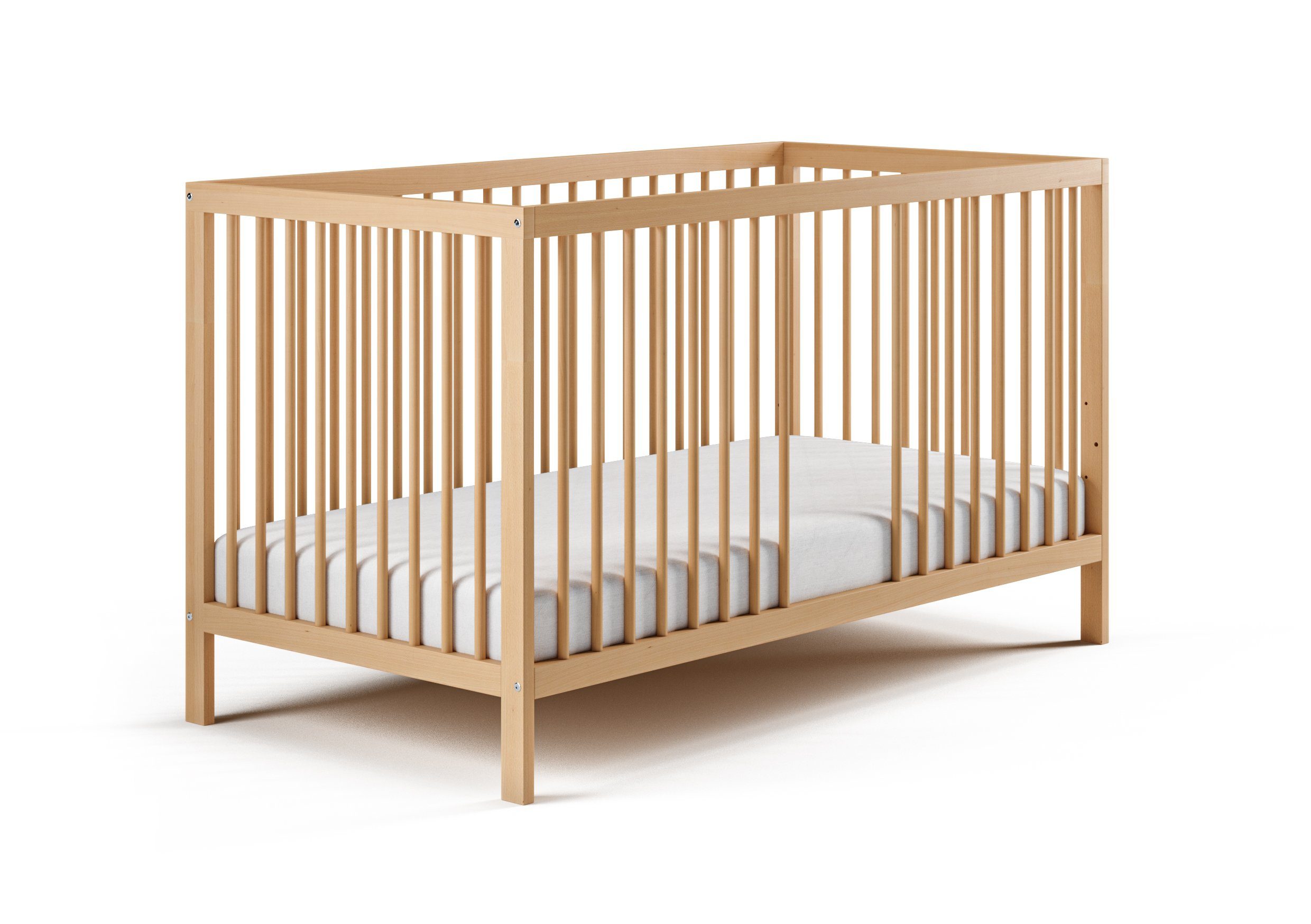 Kids Collective Babybett Gitterbett 60x120 70x140 cm höhenverstellbar herausnehmbare Sprossen, Buchenholz sehr stabil Made in Europe natur 120x60