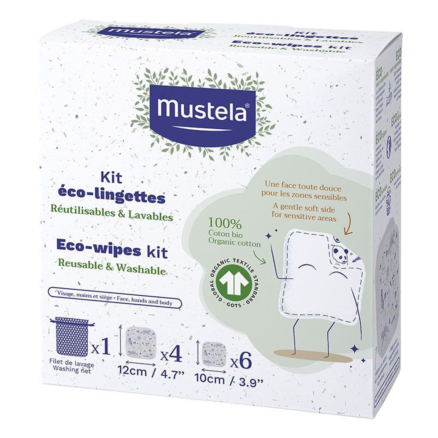 Mustela Bébé Eco-Lingette Réutilisable et Lavable 10 Unités + 1 Filet de Lavage