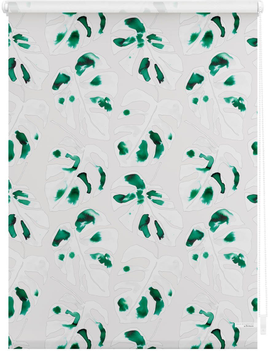 Seitenzugrollo Rollo Klemmfix, ohne Bohren, blickdicht, Monstera - Grün, LICHTBLICK ORIGINAL, blickdicht, freihängend, Klemmfix