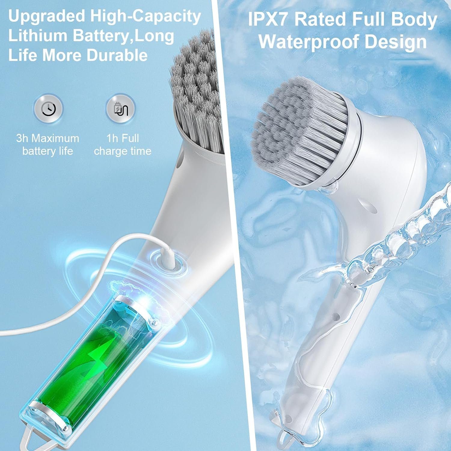 DOPWii Reinigungsbürsten-Set Elektrische Reinigungsbürste, Scrubber 360° mit 5 Ersatzbürsten