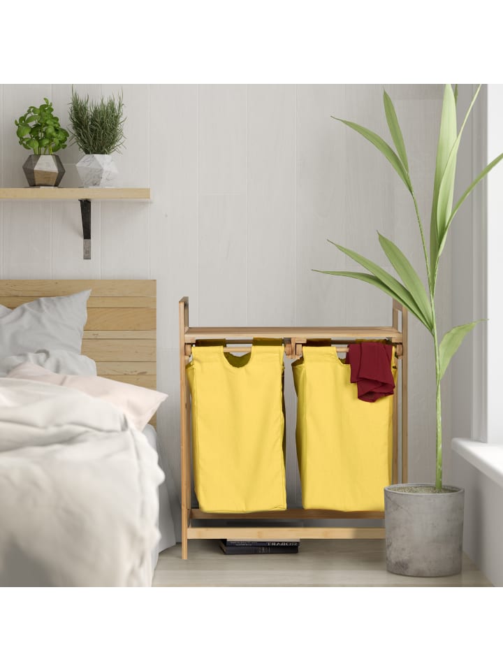 relaxdays Wäschekorb Regal in Natur/ Gelb - (B)64 x (H)73 x (T)33 cm günstig kaufen onesize