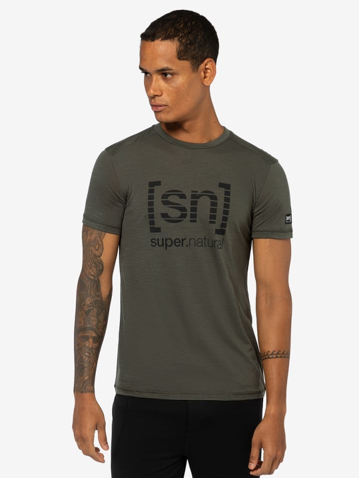 super.natural Merino T-Shirt GRID LOGO in braun günstig kaufen