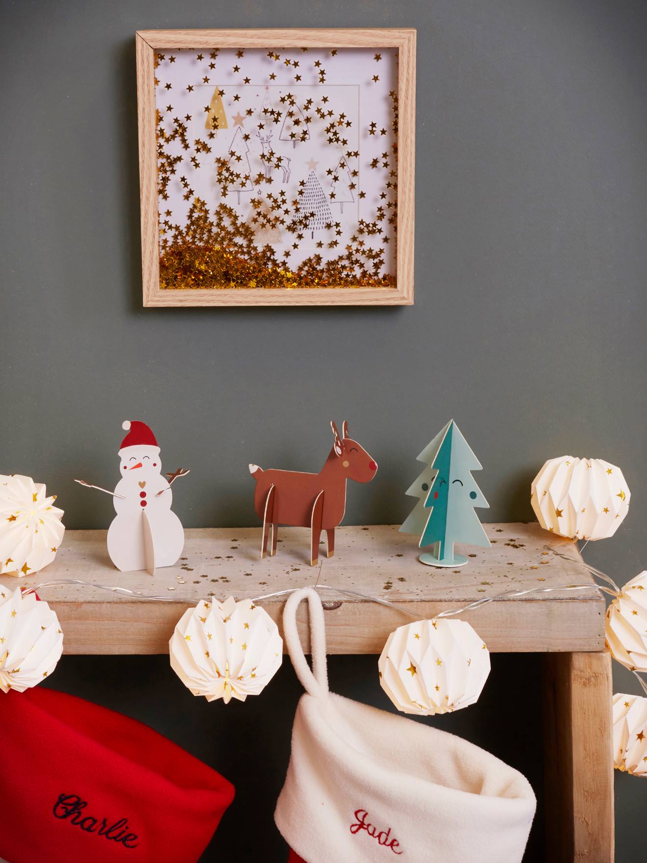 Cadre sapin à paillettes Noël dore