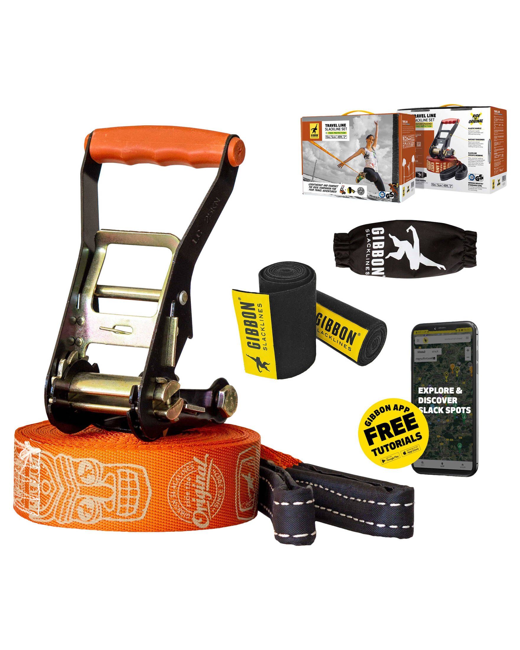 Gibbon Slackline Slackline Treewear-Set TRAVELLINE – 15 m
