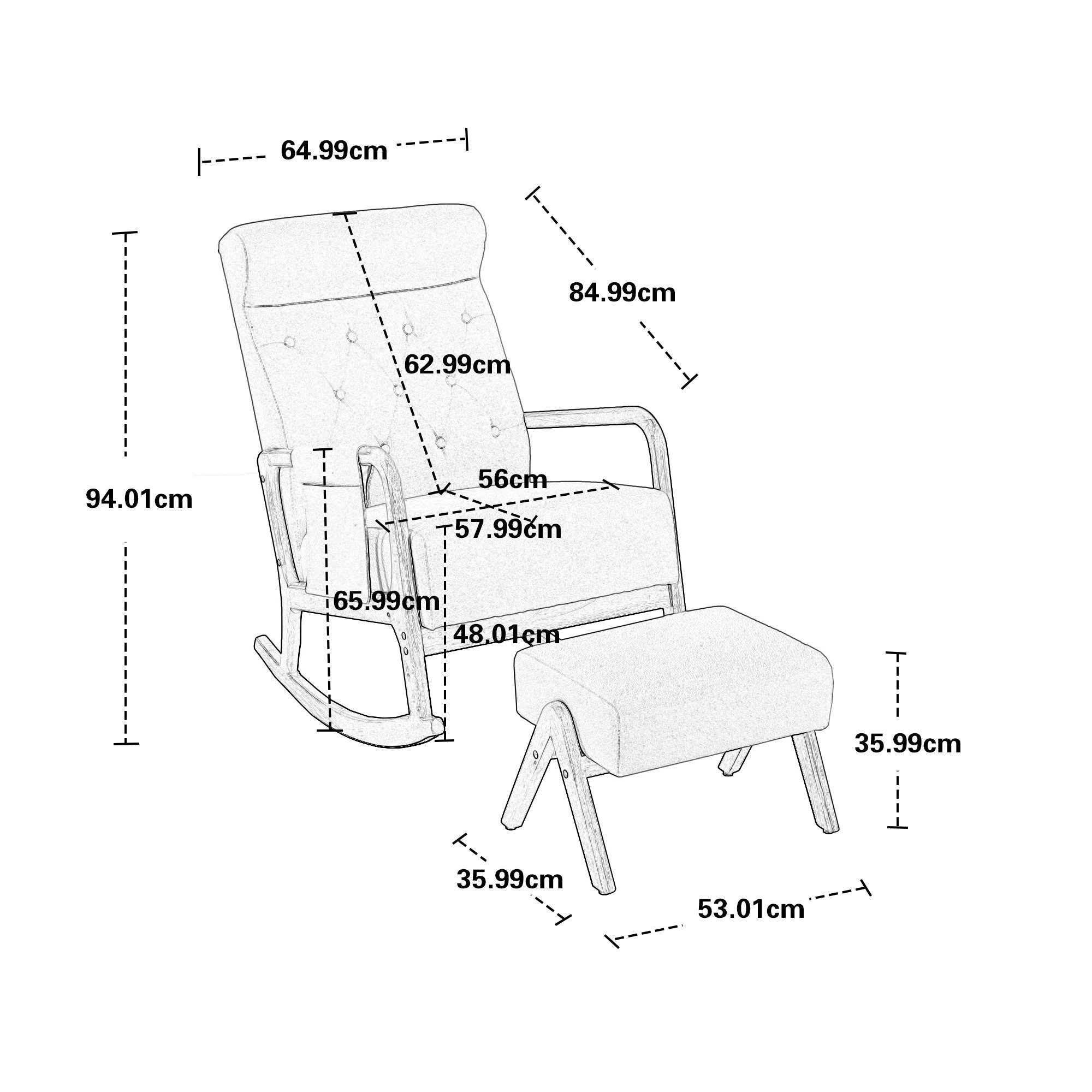 PFCTART Schaukelstuhl Stuhl + Schaukelstuhl, gepolstertes Gewebe mit dicken Polstern