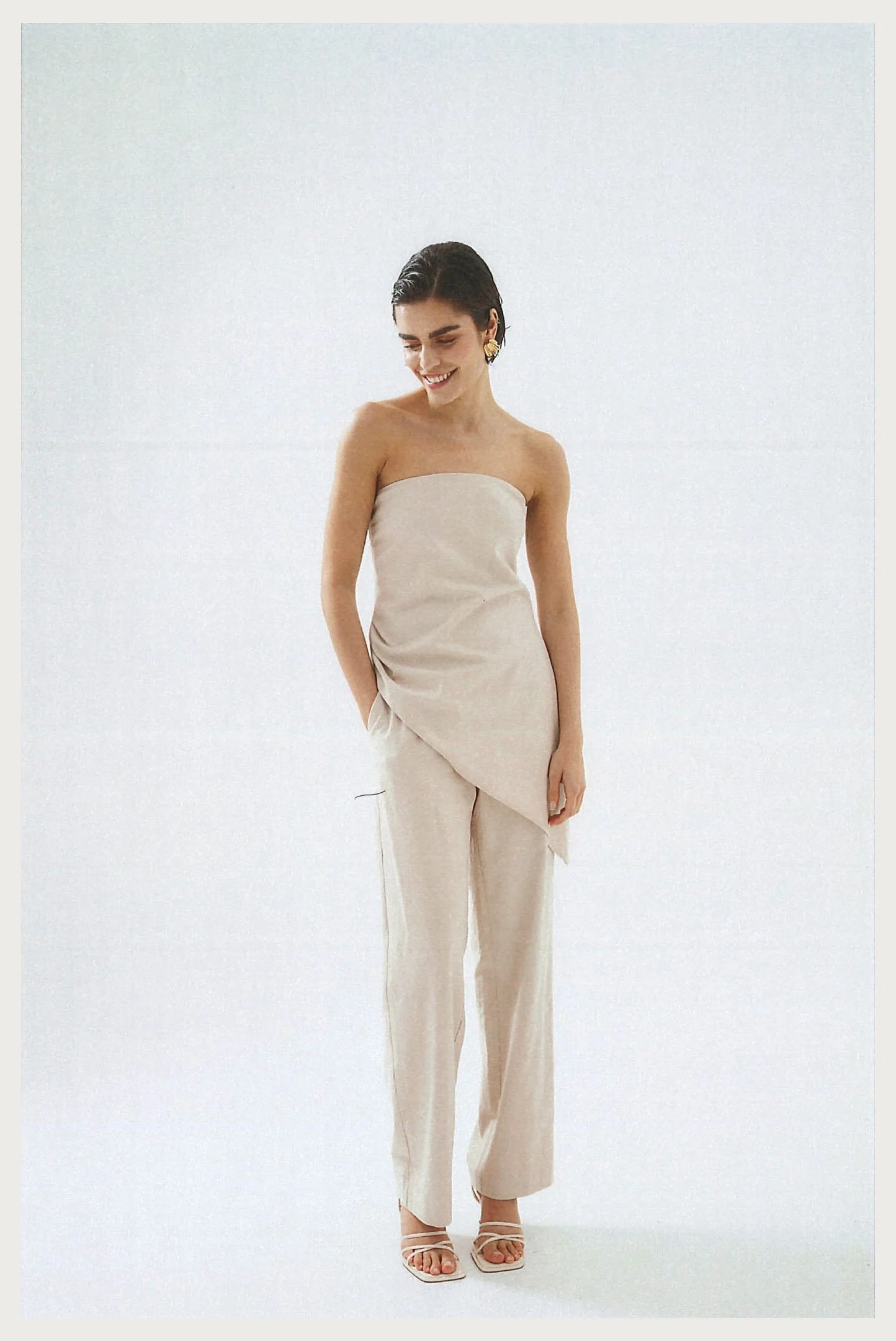 Lockere Hose mit hoher Taille aus Leinen-Mix