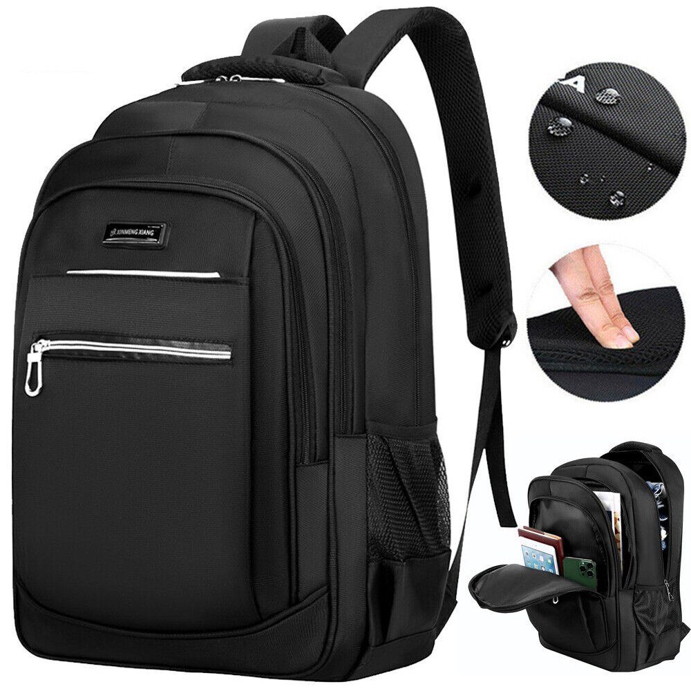 AKKEE Laptoprucksack Laptop Rucksack Rucksäcke Schulrucksack Wasserbeständig Laptoptasche (1Stk, 40L, Schulrucksack, mit Reißverschluss), für Business/Schule/Reisen/Frauen/Männer-Schwarz