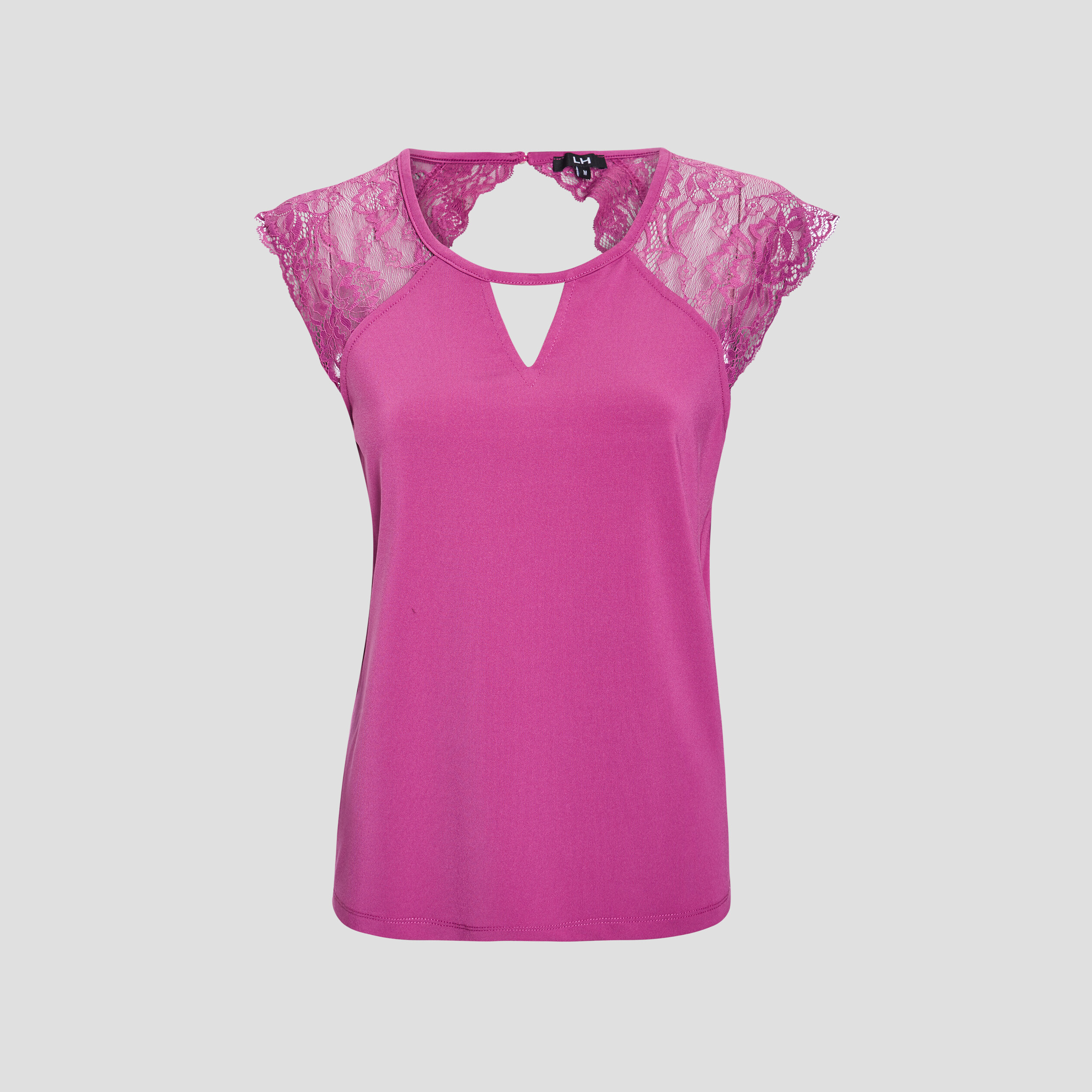 T-shirt manches courtes dentelle rose fushia femme | La Halle