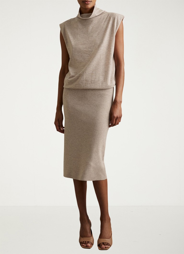 Vestido midi Reiss Hester en punto de mezcla de cachemir fino con cuello alto